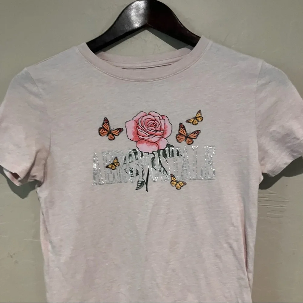 TWO Aeropostale Butterfly Classic Crew Graphic Tee T-Shirt Size Small